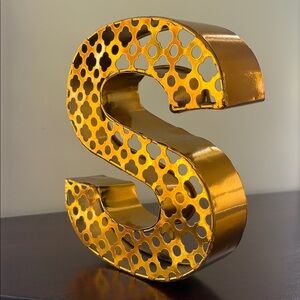 Metal Letter S Decor Decorative Wall Shelf Copper Shiny Orange Color 3D